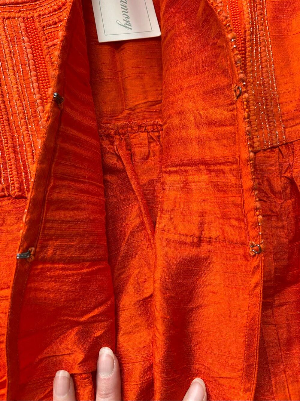 NWT Julia Amory Beaded Dupioni Silk Duster Coat Coral Orange XS, $428 F25 - Picture 8 of 11
